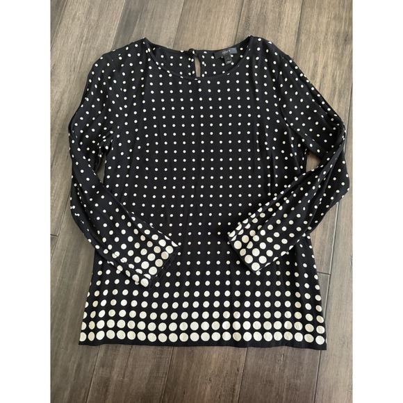 Black & White Tops - J. Crew Women's Black White Polka Dot Blouse‎ Size 4 Long Sleeve Professional